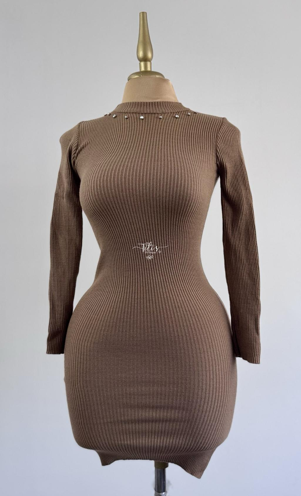 Vestido Con Brillos Café 