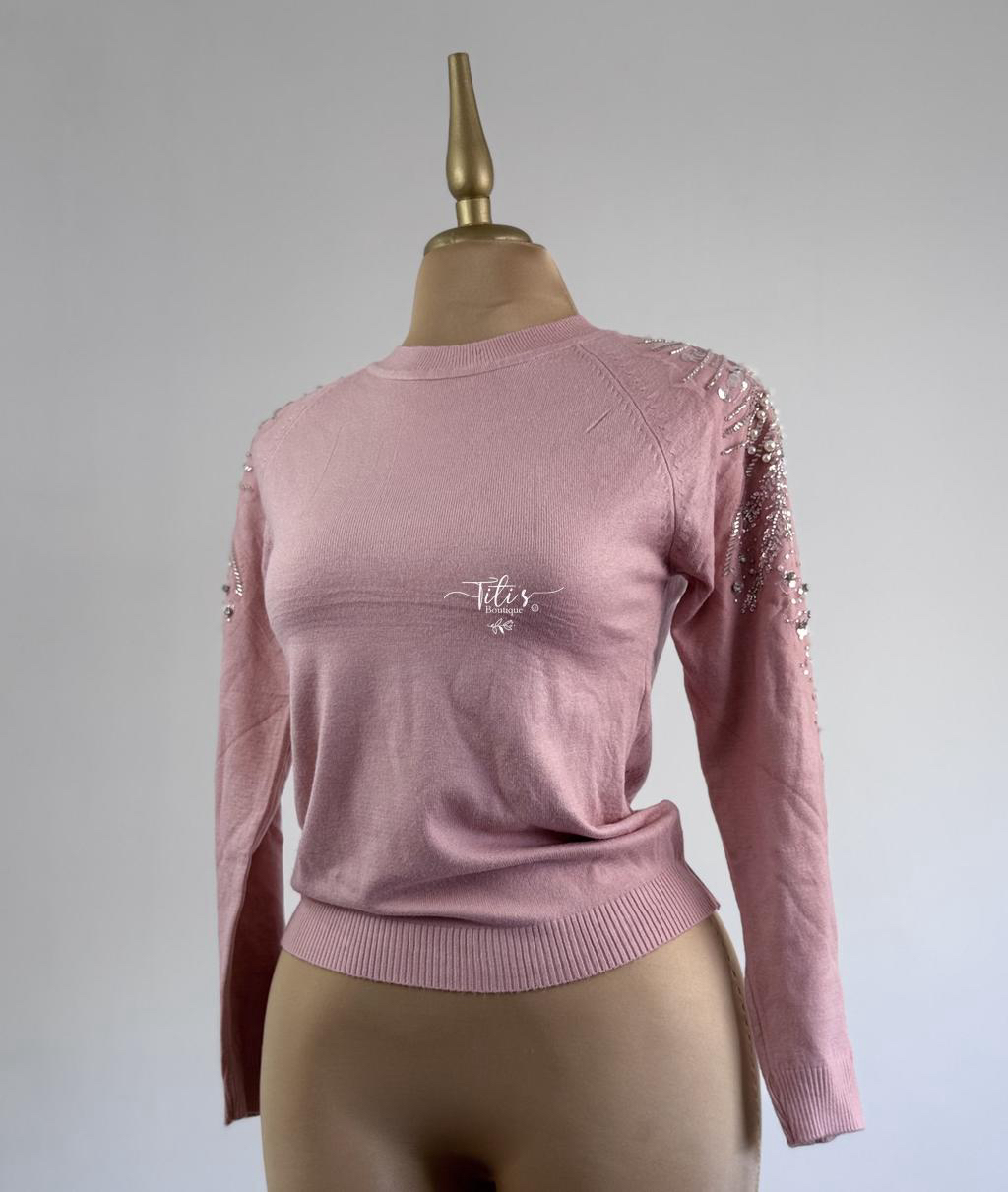 Suéter Brillos Y Perlas Rosa 