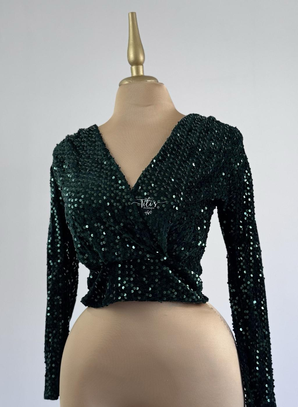 Blusa Manga Larga Lentejuela Verde