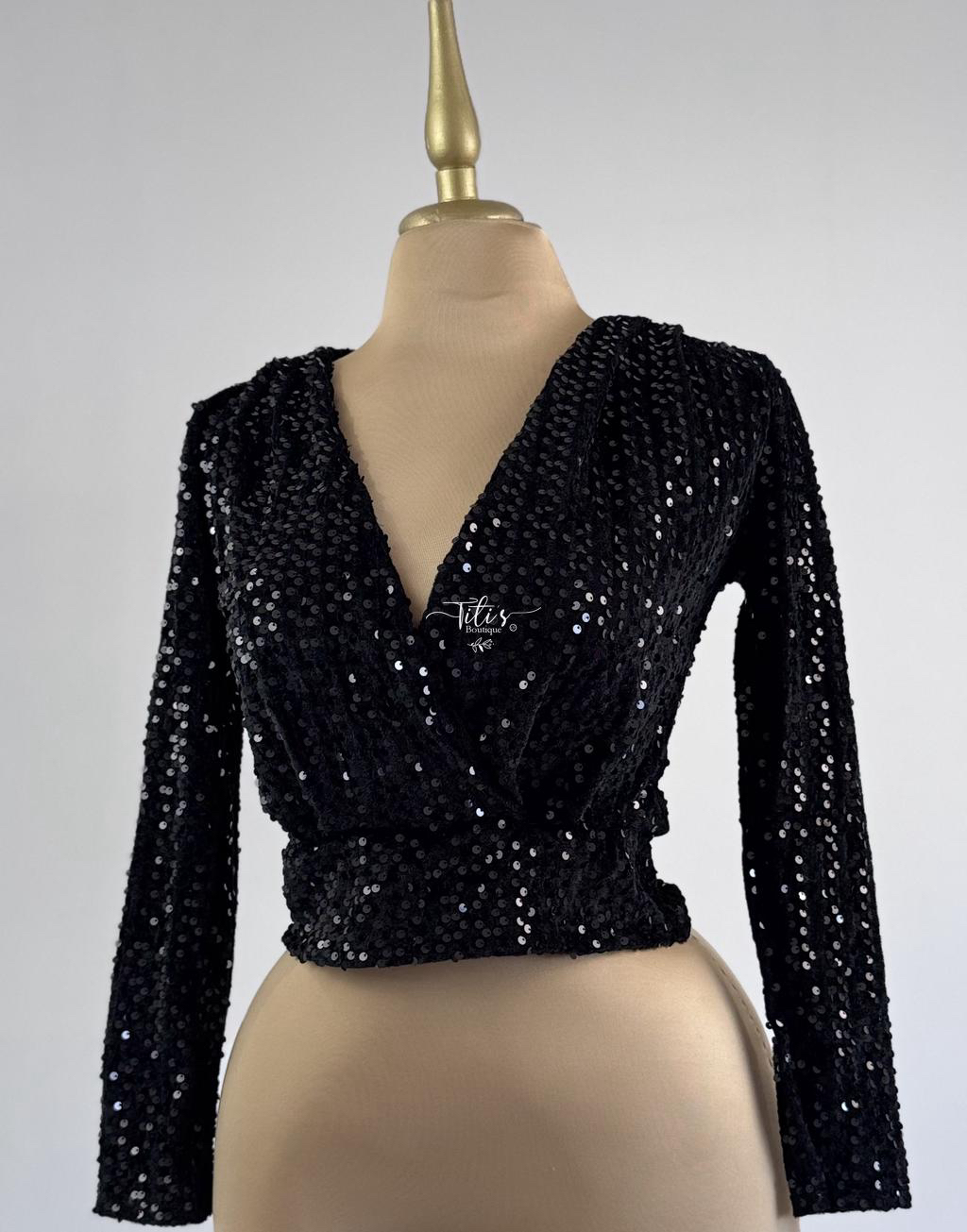 Blusa Manga Larga Lentejuela Negro