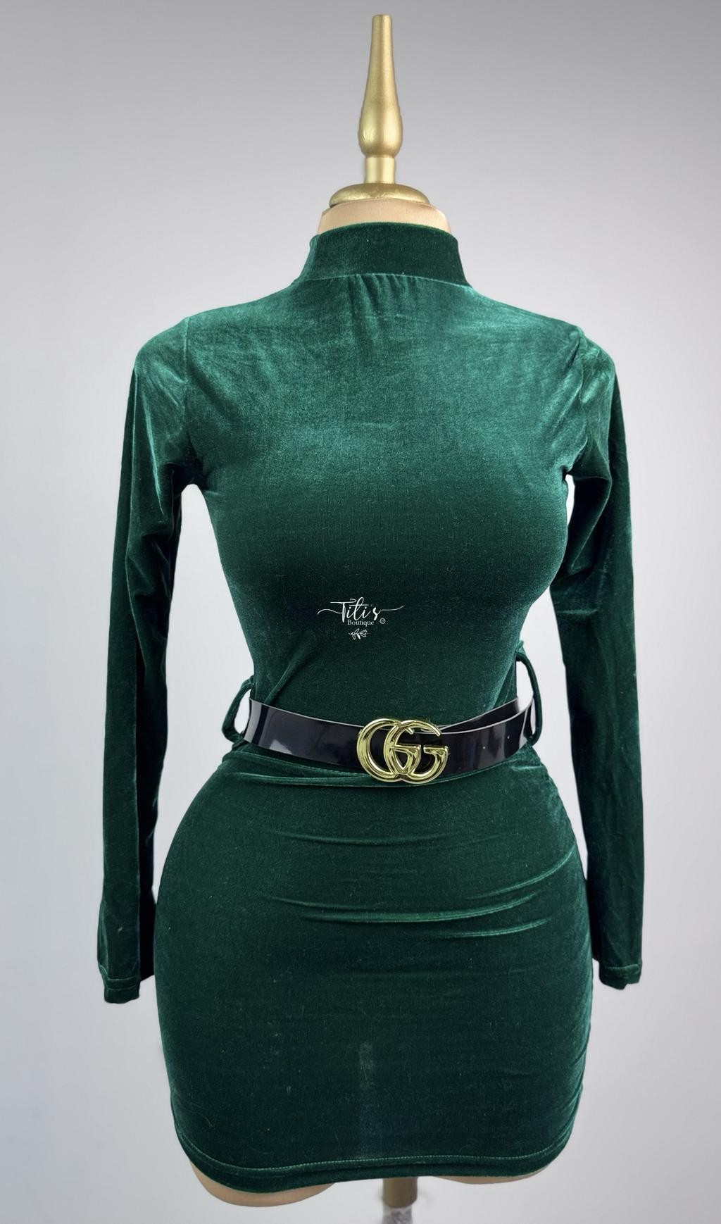 Vestido Pana Con Cinto Verde