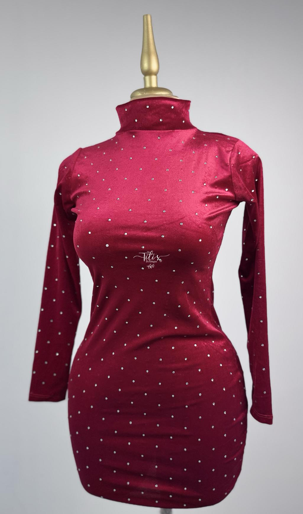 Vestido Pana Brillos Rojo