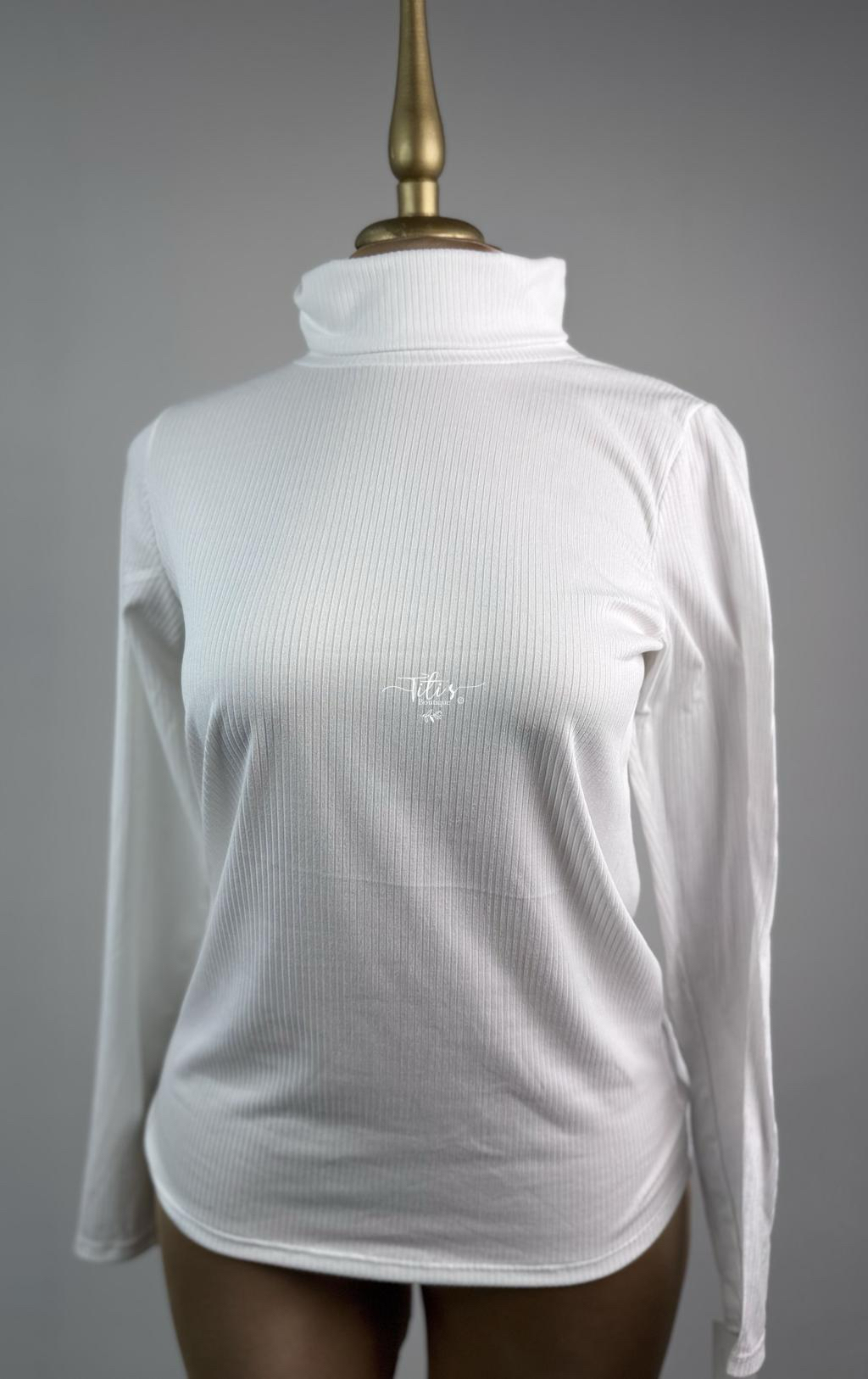 Blusa Rib Cuello Manga Larga Blanco