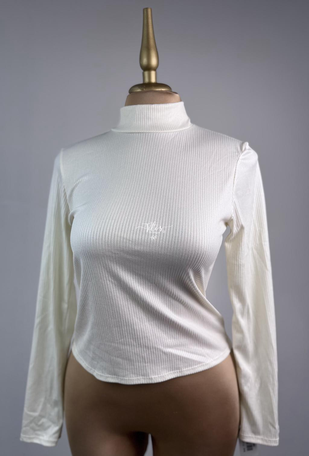 Blusa Rib Cuello Manga Larga Beige