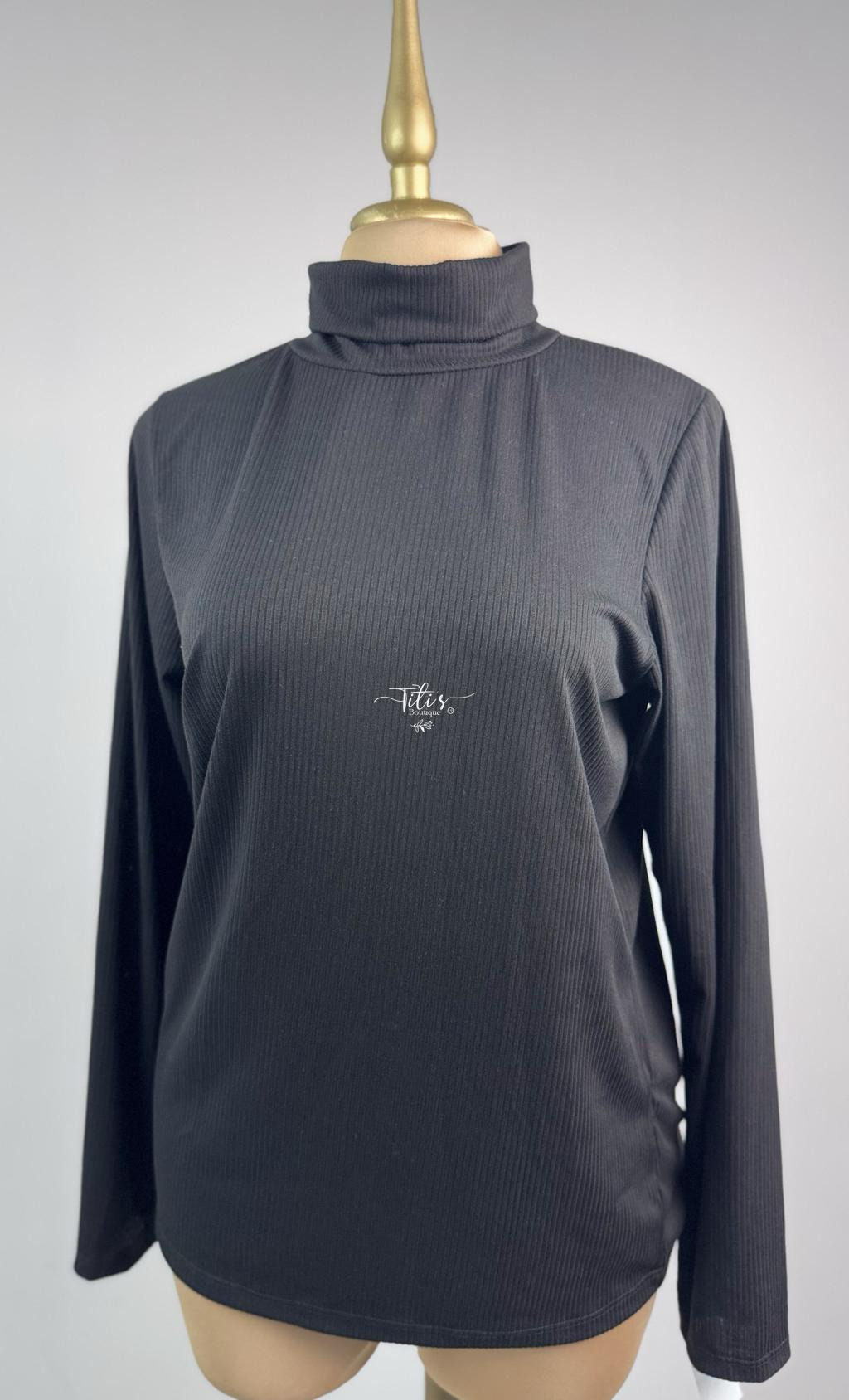 Blusa Rib Cuello Manga Larga Negro