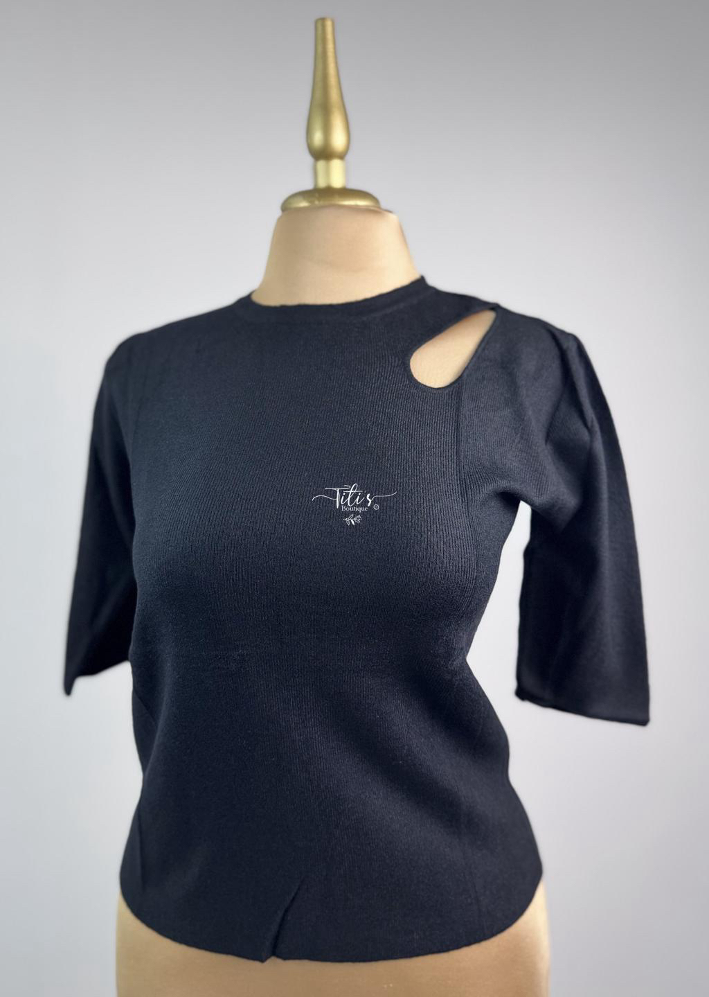 Blusa Tejido Manga Corta Negro 