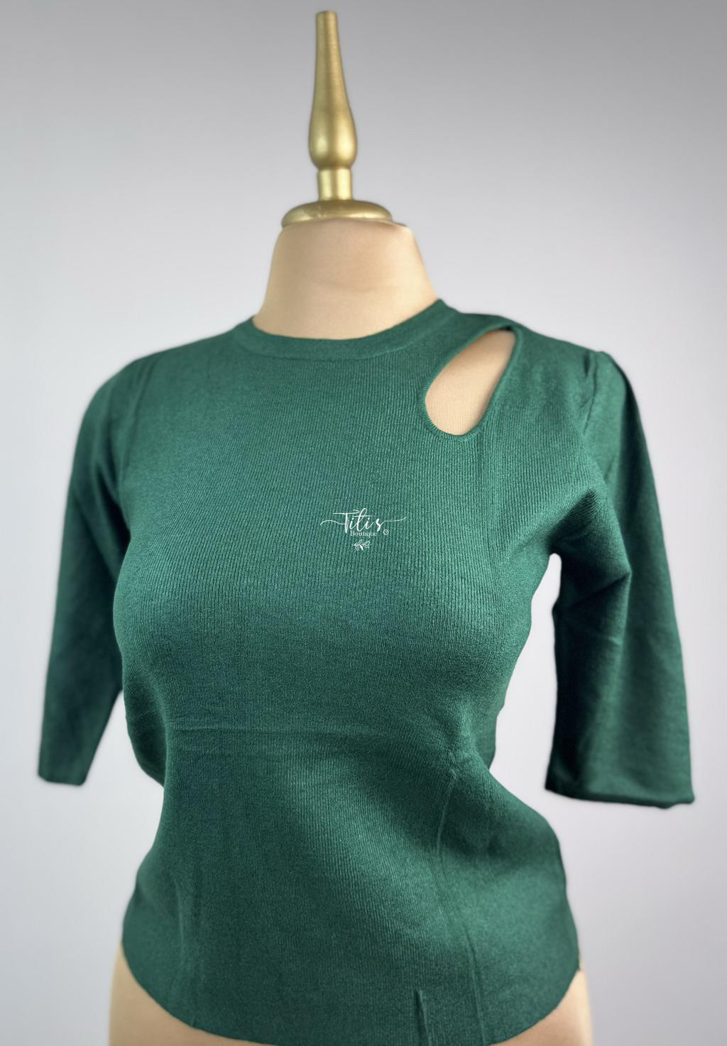 Blusa Tejido Manga Corta Verde 