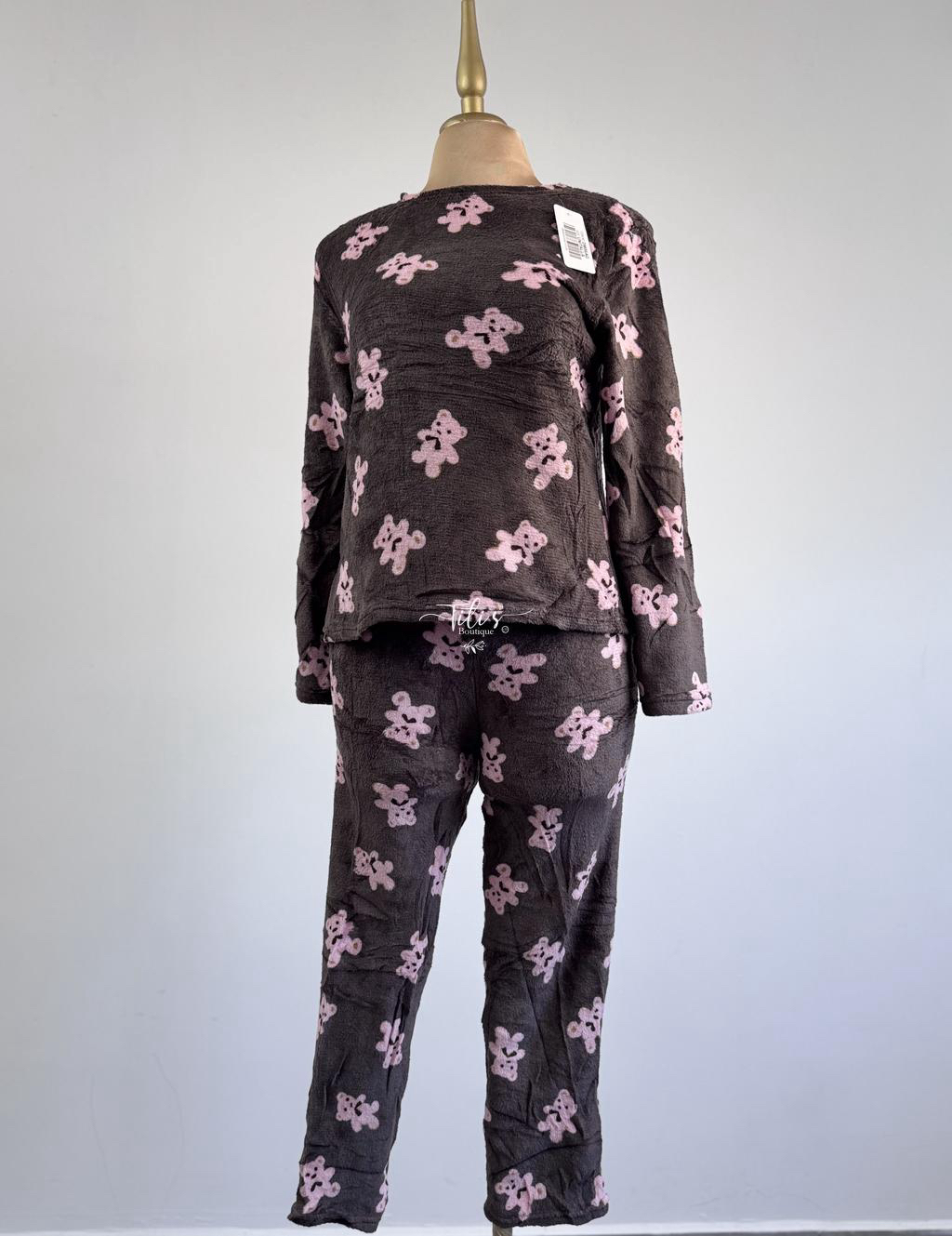 Conjunto Pijama Ositos Gris Rosa