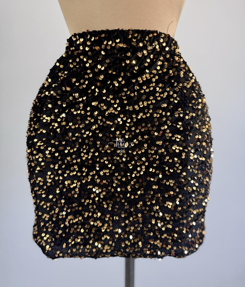 Falda Lentejuela Negro Y Dorado