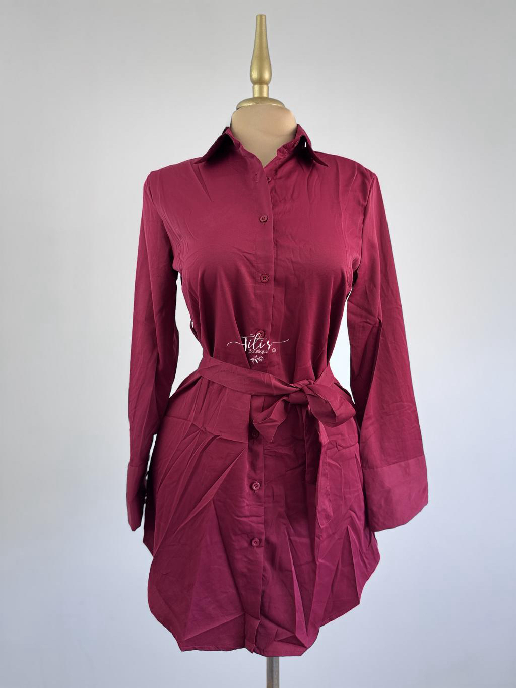 Vestido Manga Larga Satin Guindo