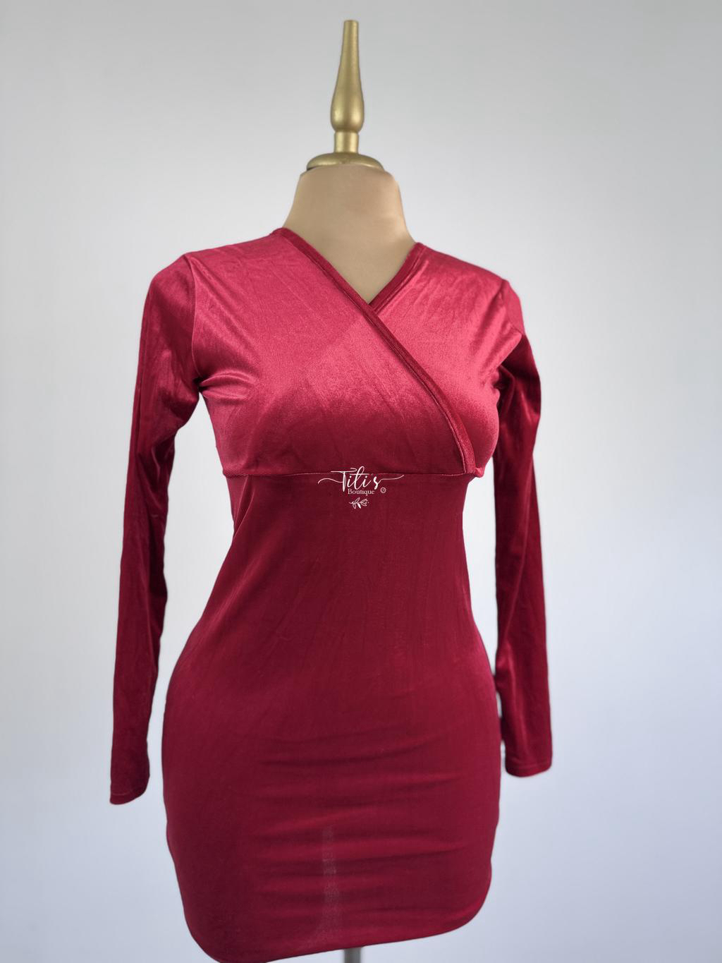 Vestido Corto Manga Larga Pana Rojo