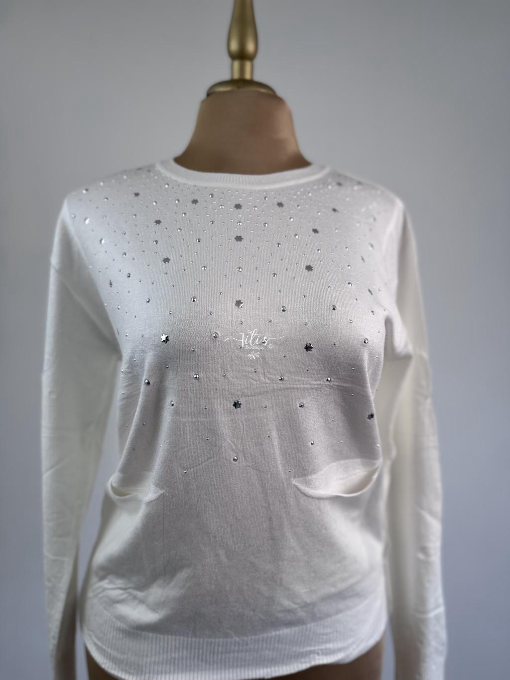 Blusa Estrellas Manga Larga Blanco