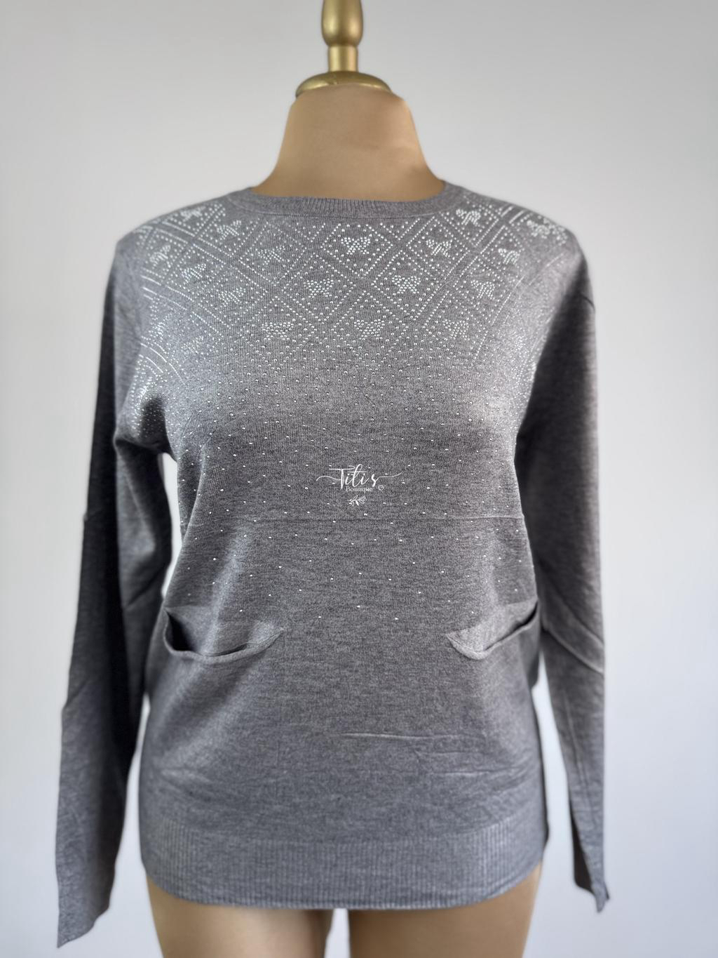 Blusa Brillos Manga Larga Gris 