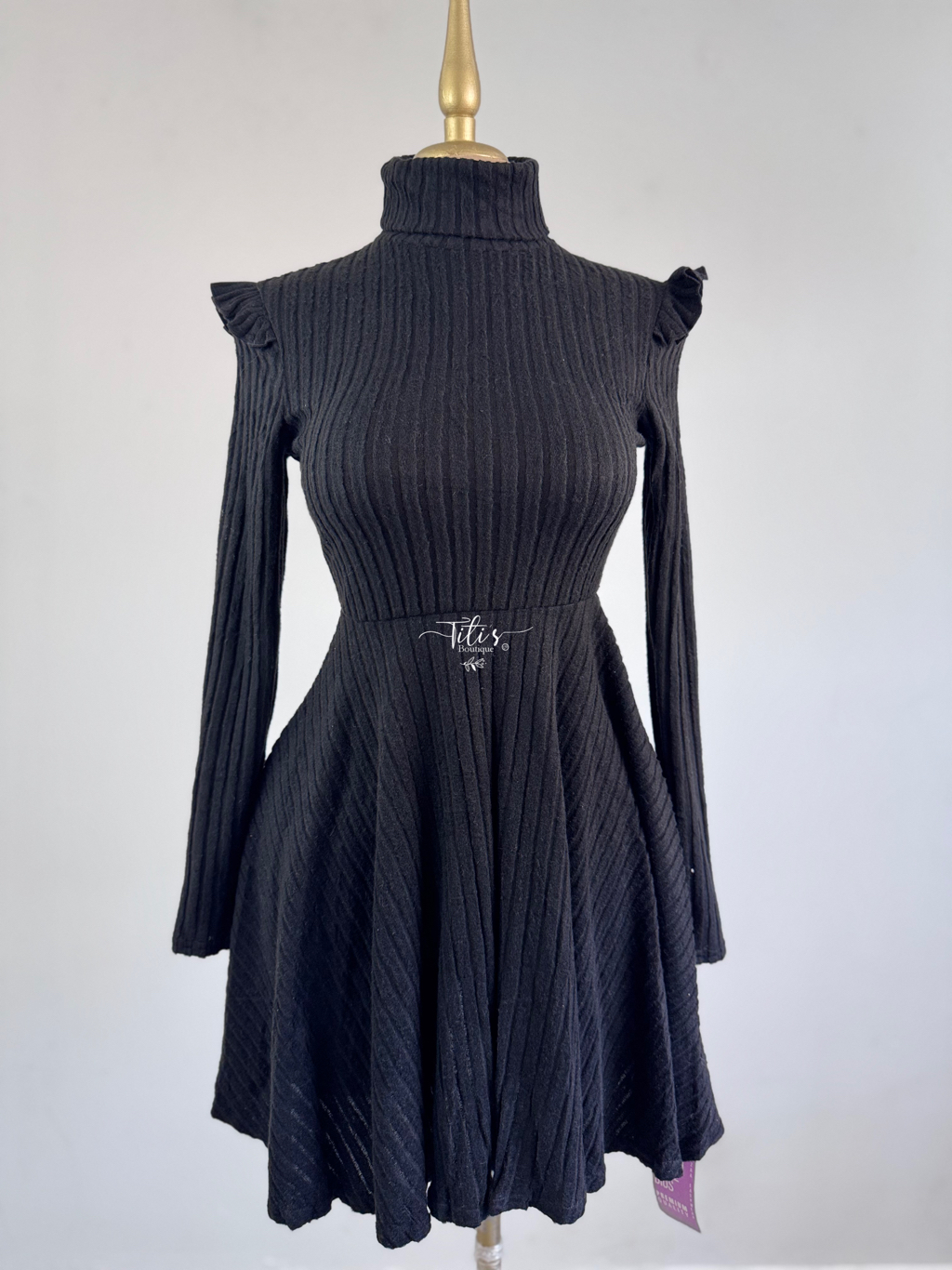 Vestido Cuello Manga Larga Negro 