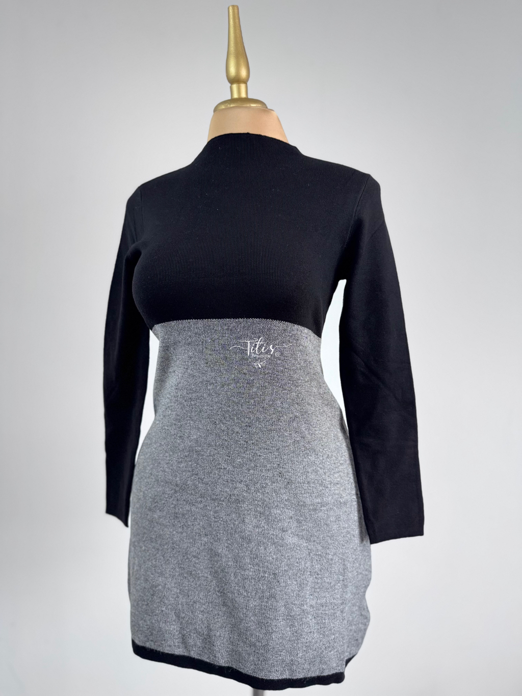 Vestido Tejido Negro Y Gris