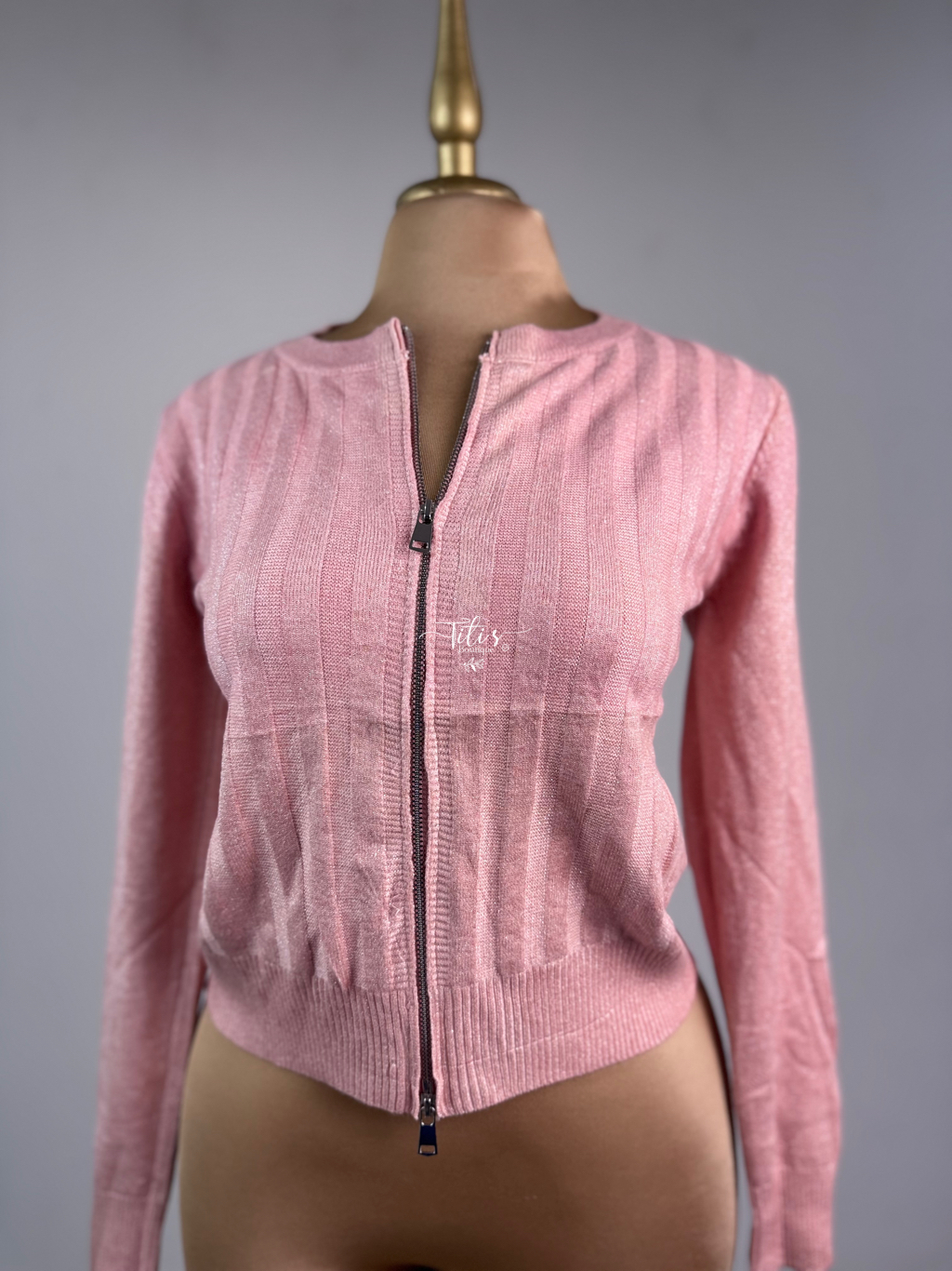 Suéter Zipper Brilloso Rosa 