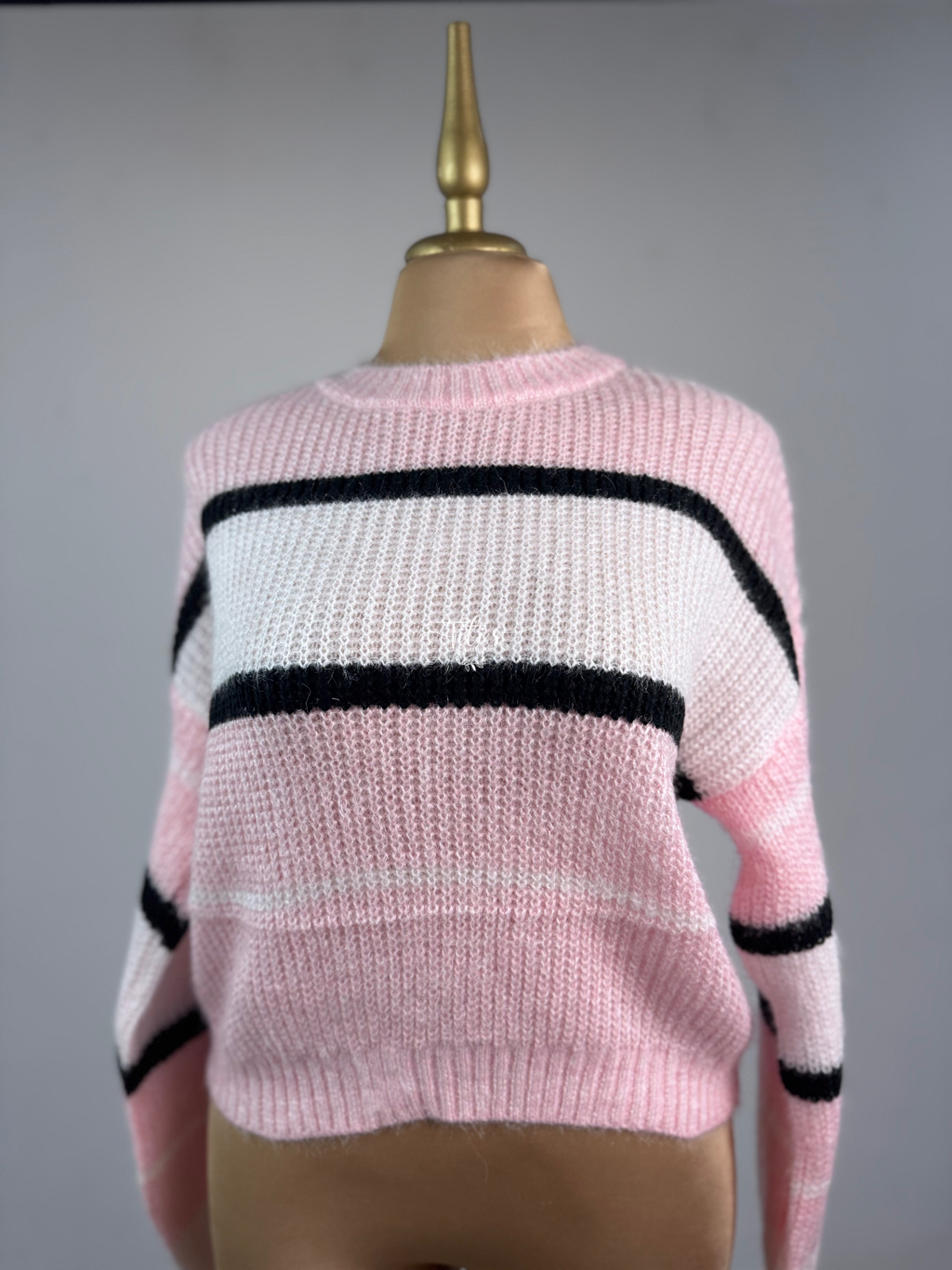 Suéter Tejido Rayas Rosa 