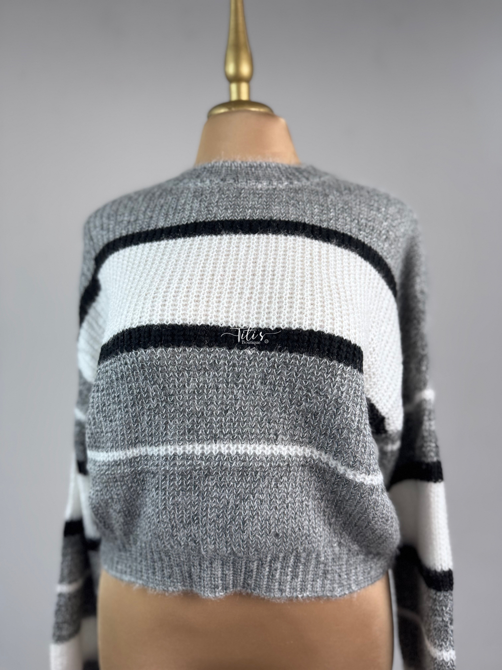 Suéter Tejido Rayas Gris