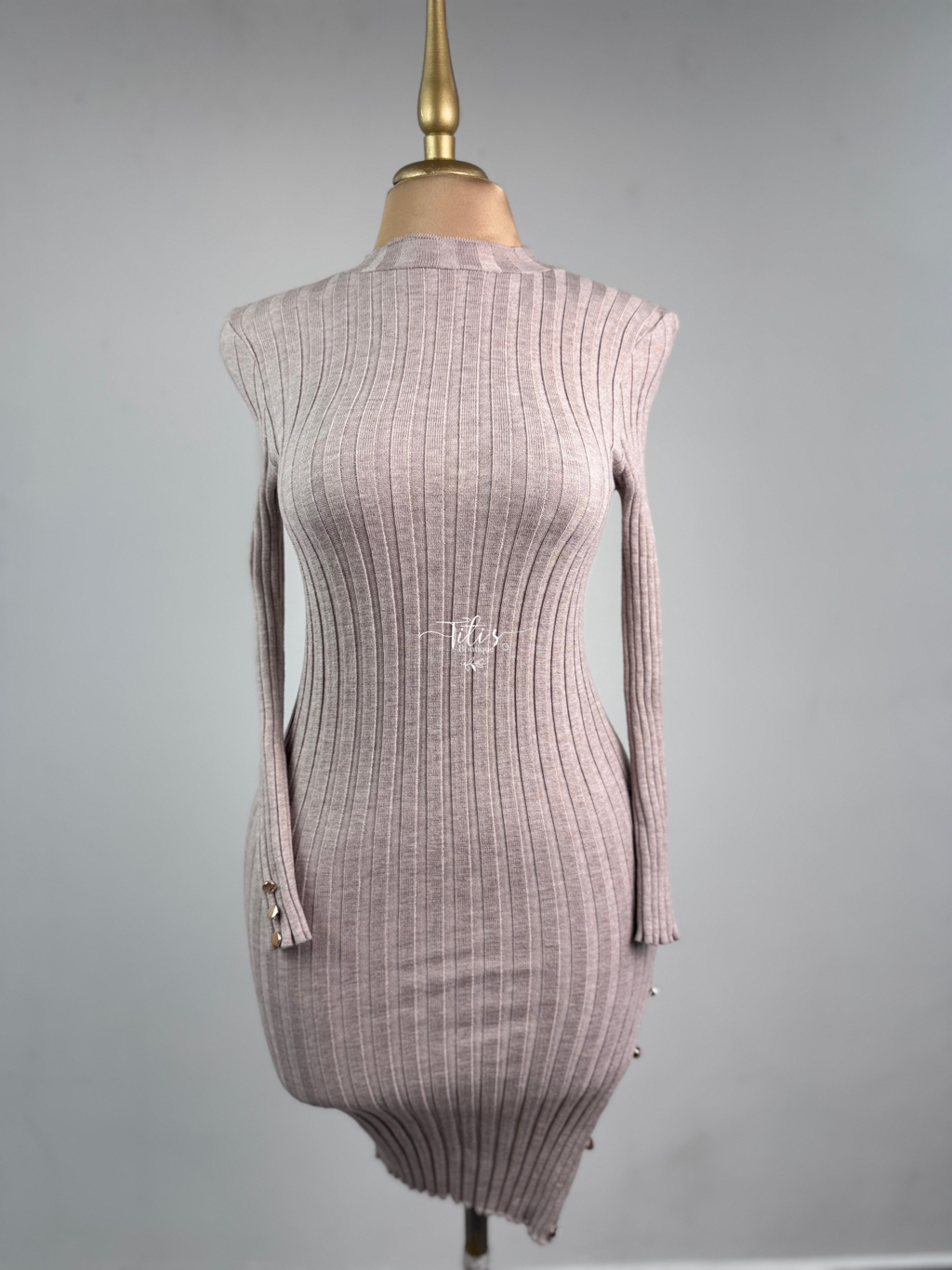 Vestido Manga Larga Beige