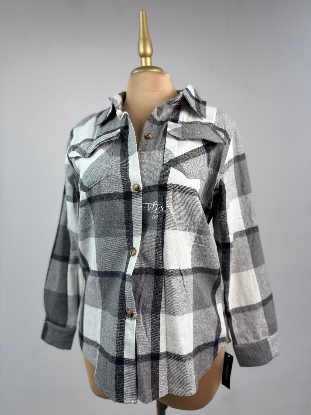 Blusa Franela Cuadros Negro