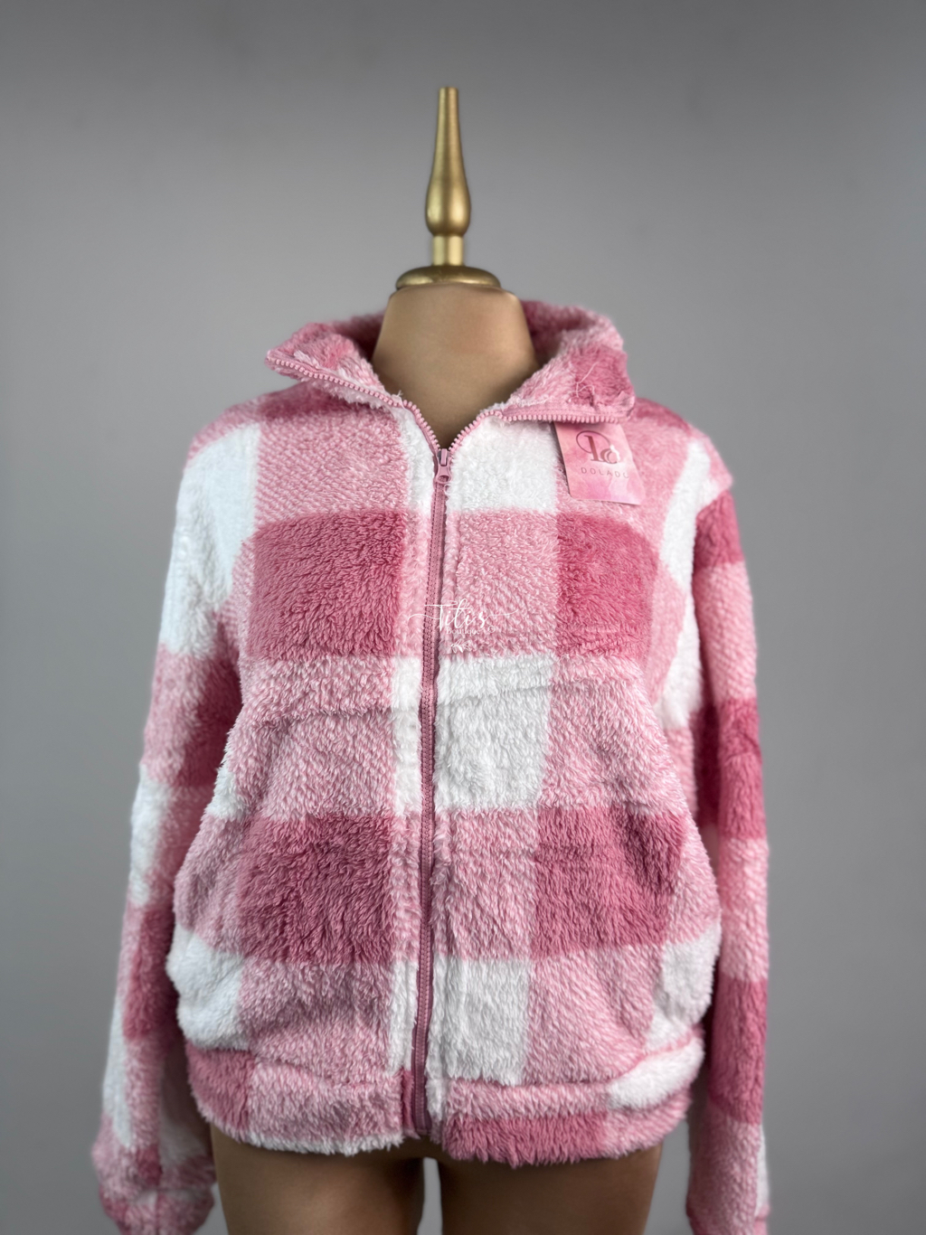 Suéter Peluche Cuadros Rosa