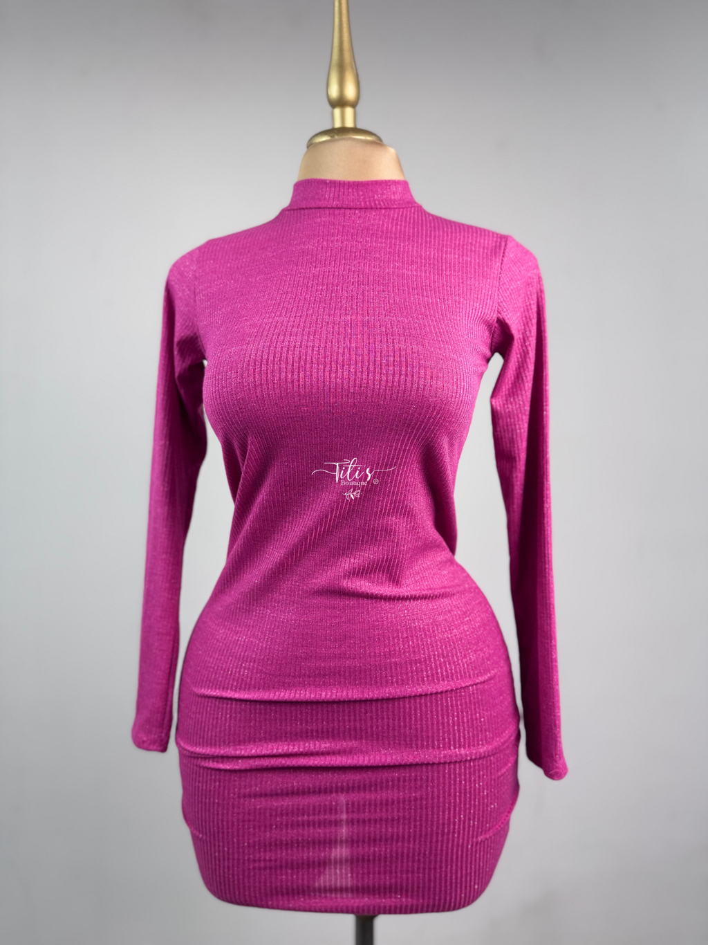 Vestido Brillos Manga Marga Rosa