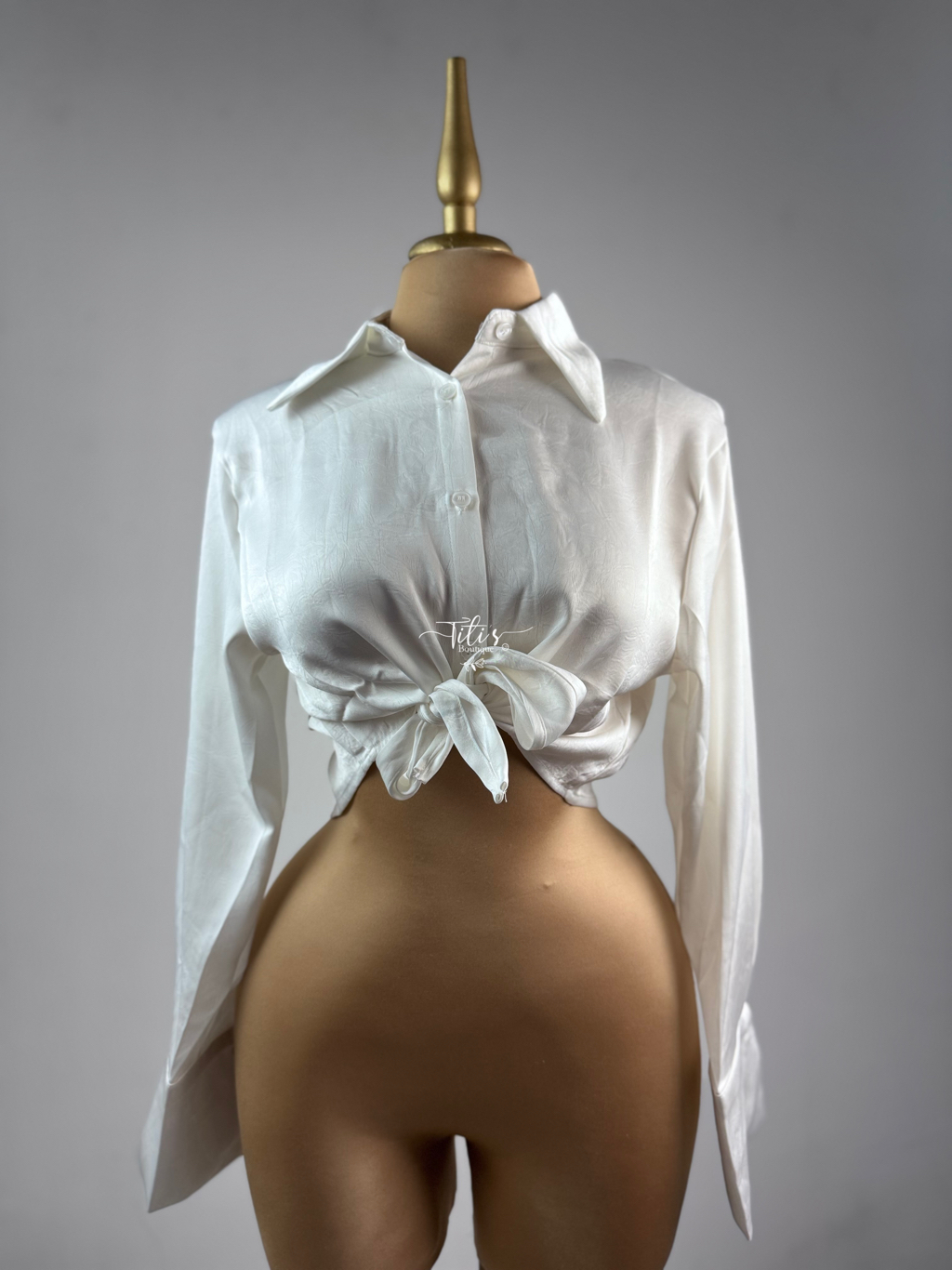 Blusa Corta Botones Manga Larga Blanco 