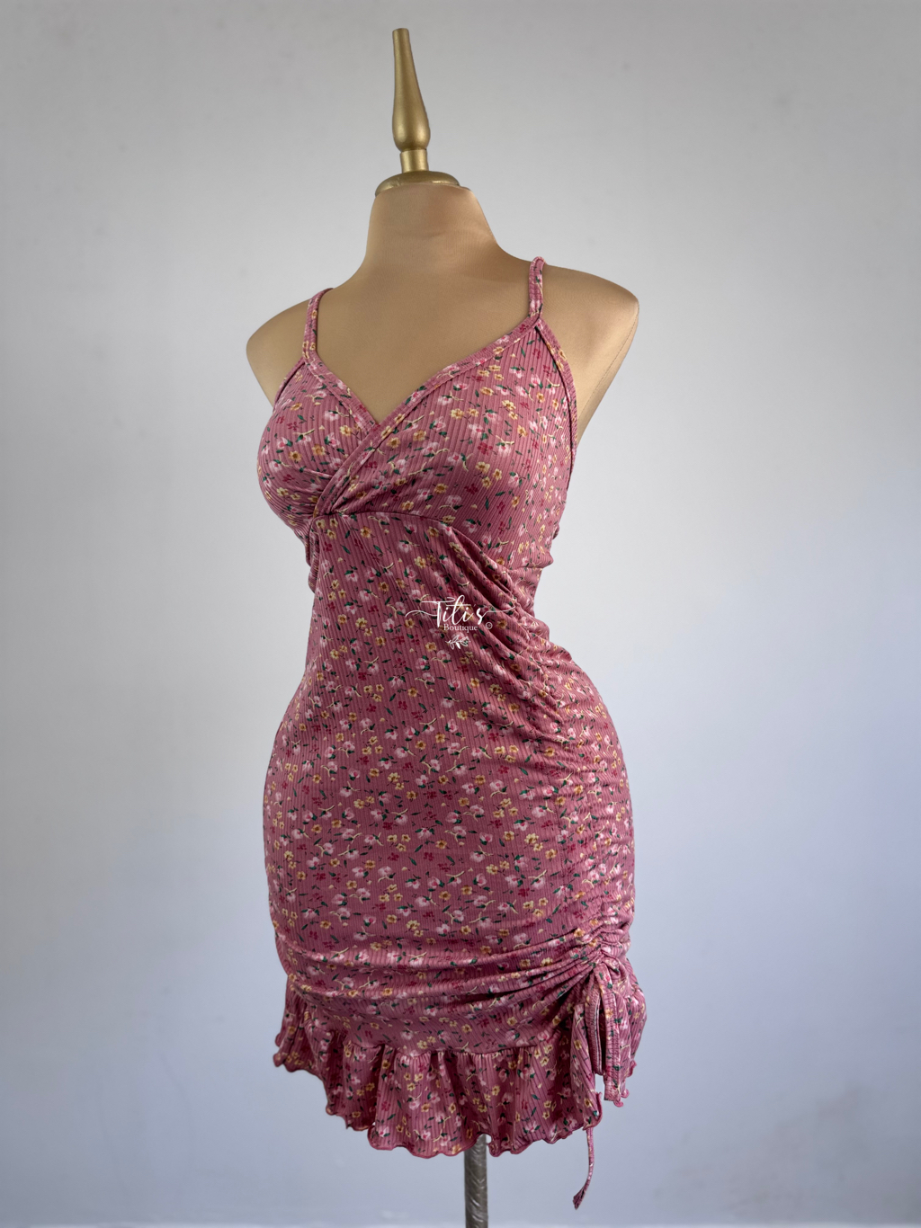 Vestido Corto Flores Rosa 