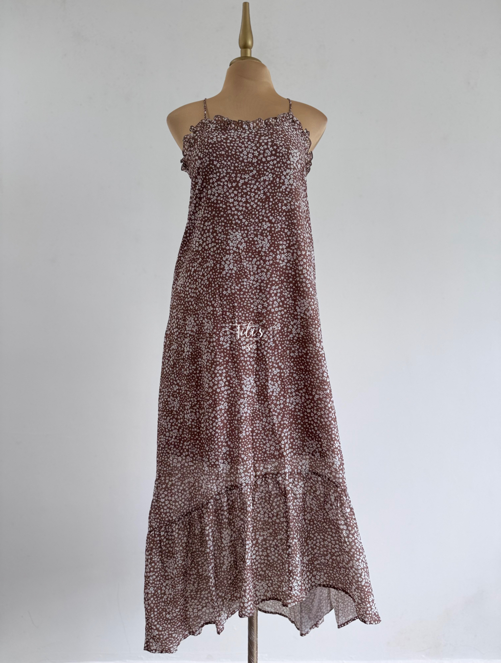 Vestido Tirantes Flores Café 