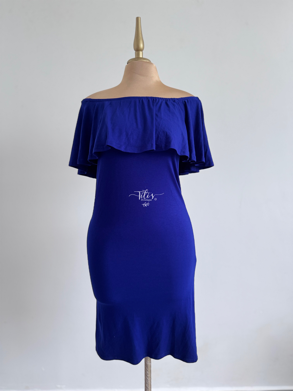 Vestido Sin Hombro Azul 