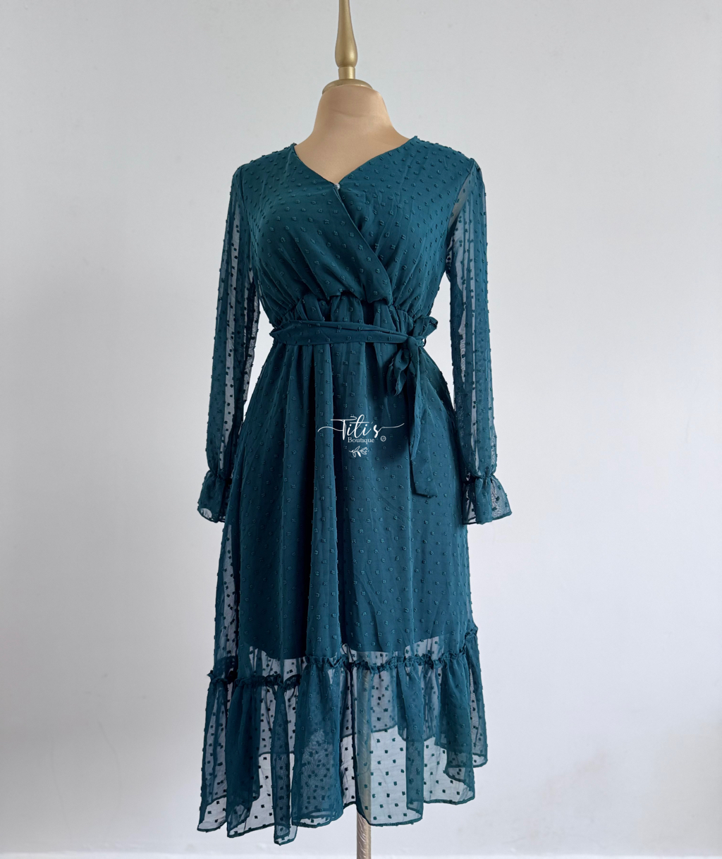 Vestido Manga Larga Verde 