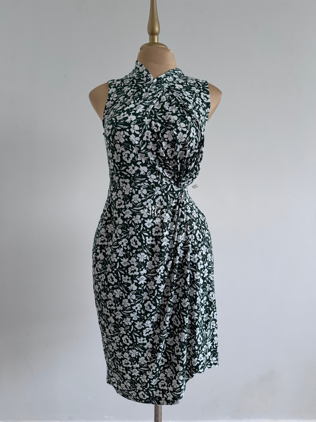 Vestido Flores Sin Manga Verde 