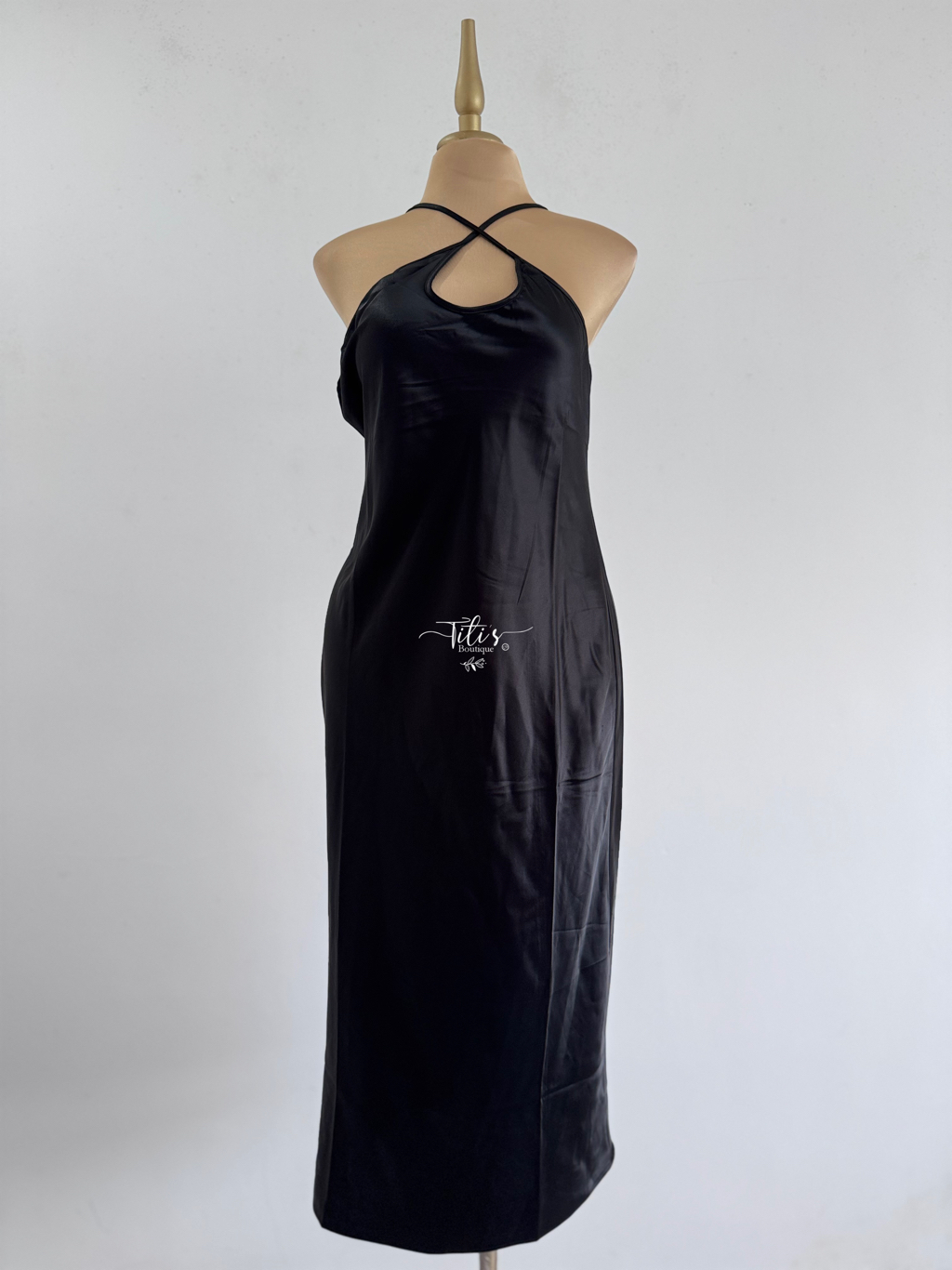 Vestido Largo Satinado Tirantes Negro