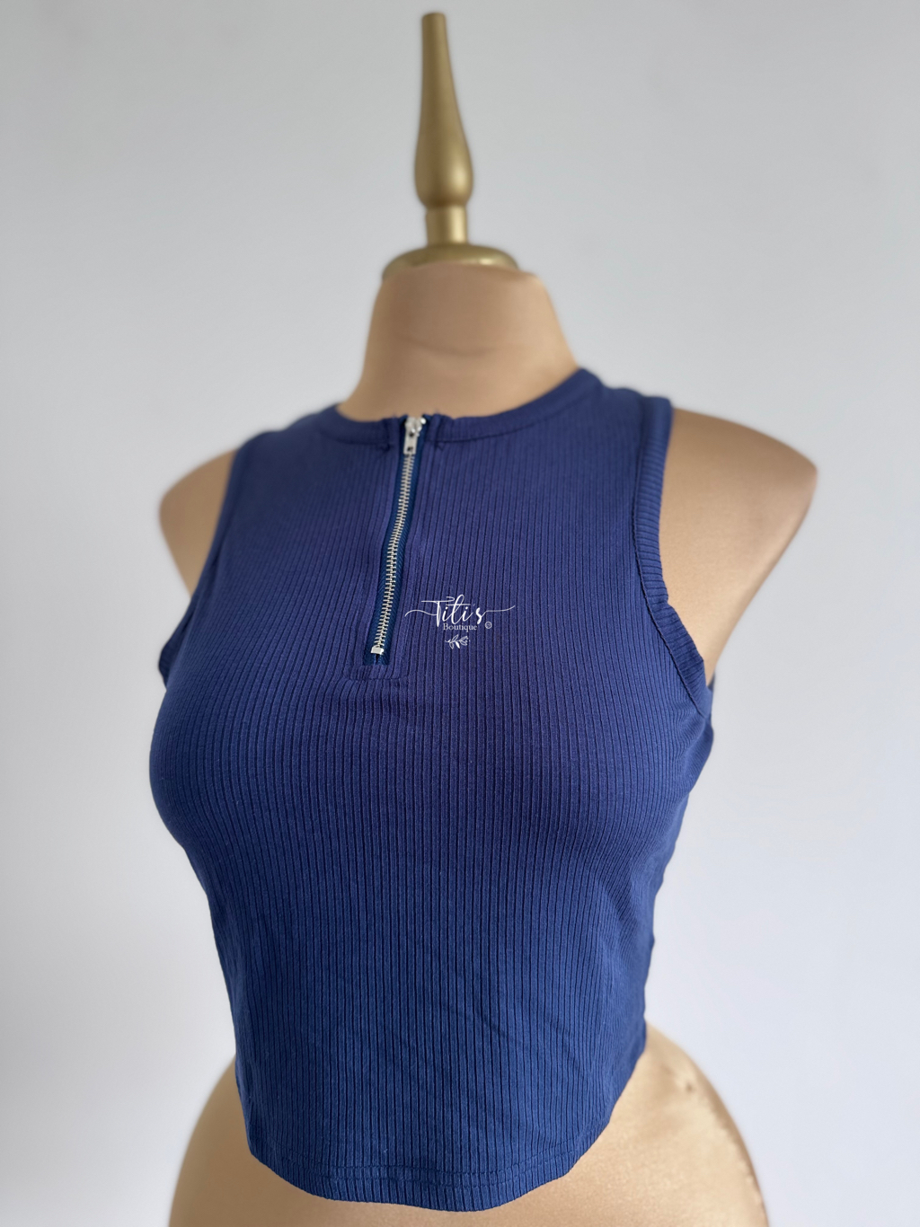 Blusa Corta Zipper Azul