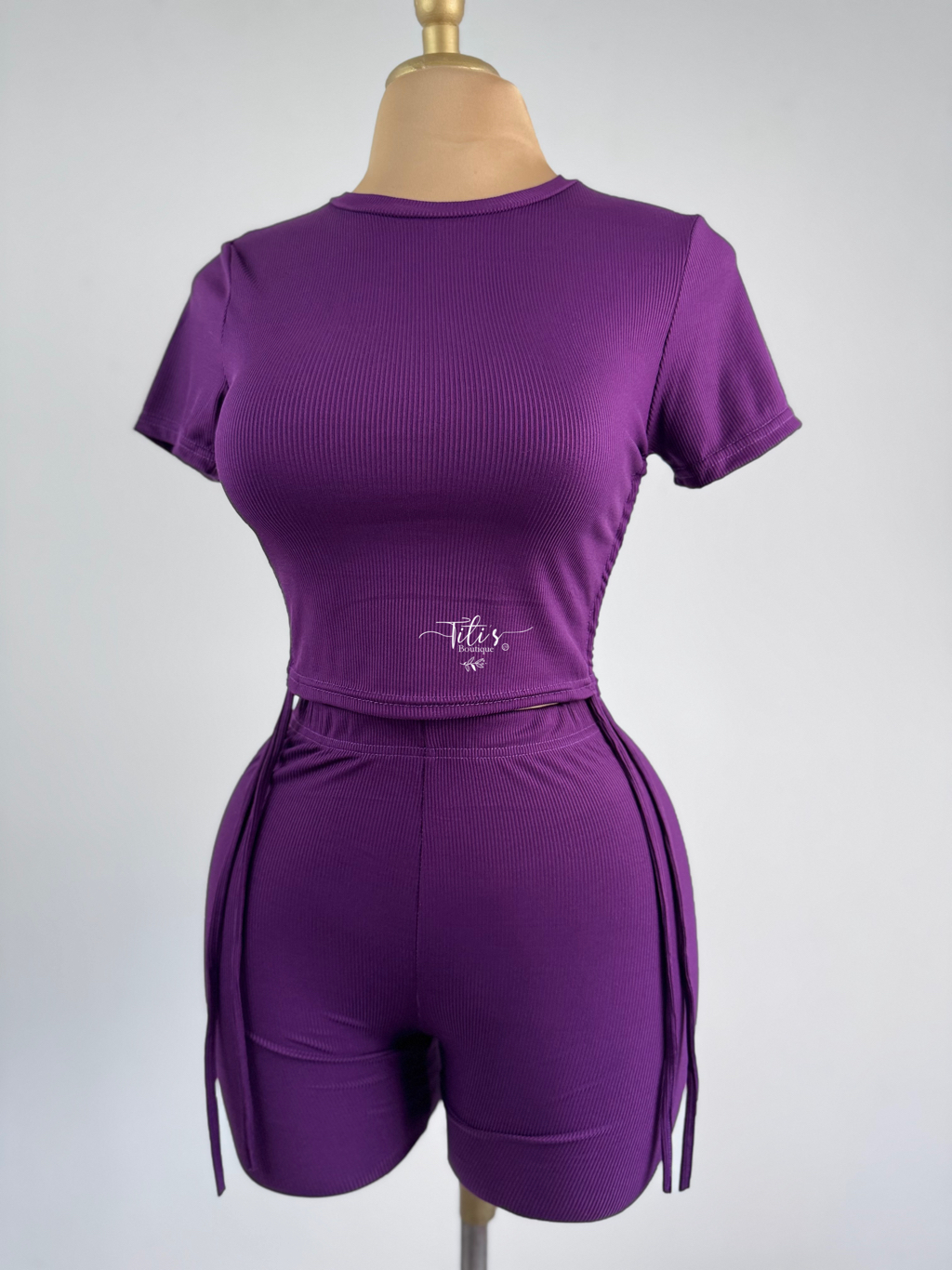 Conjunto Shorts Rib Morado 