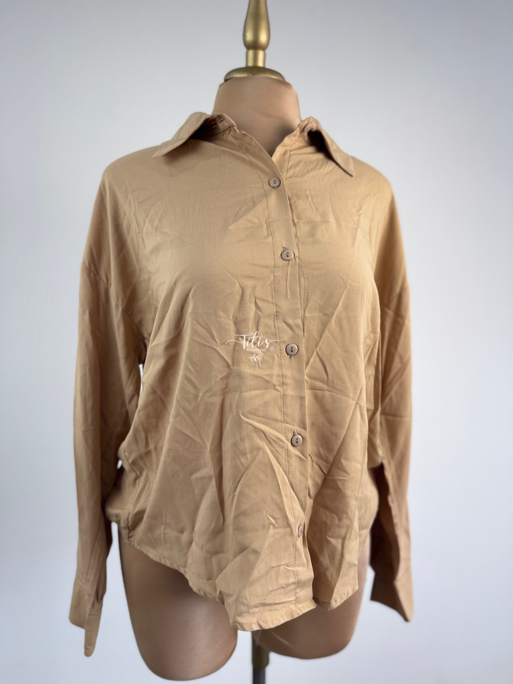 Blusa Manga Larga Botones Beige 