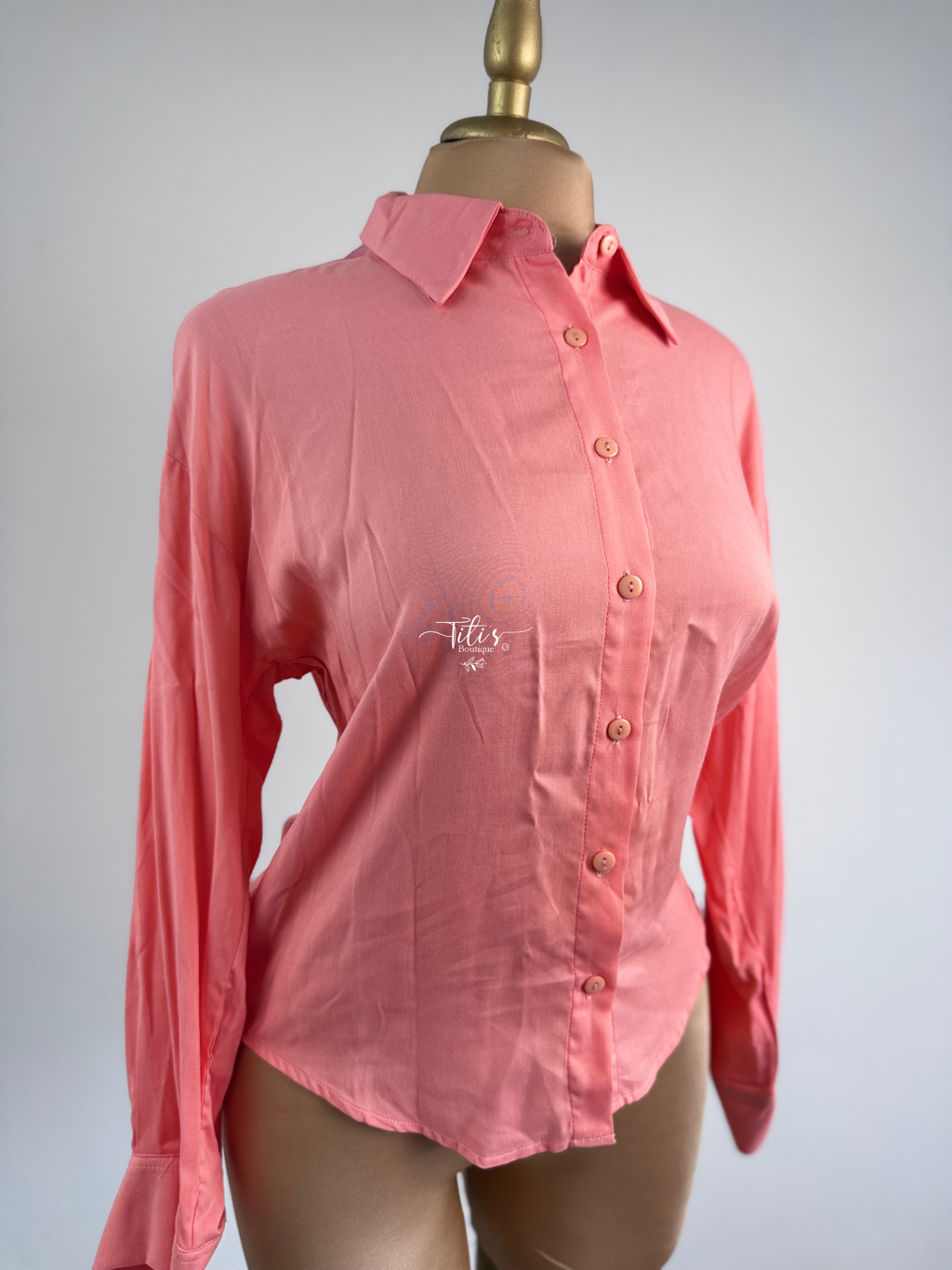 Blusa Manga Larga Botones Salmón