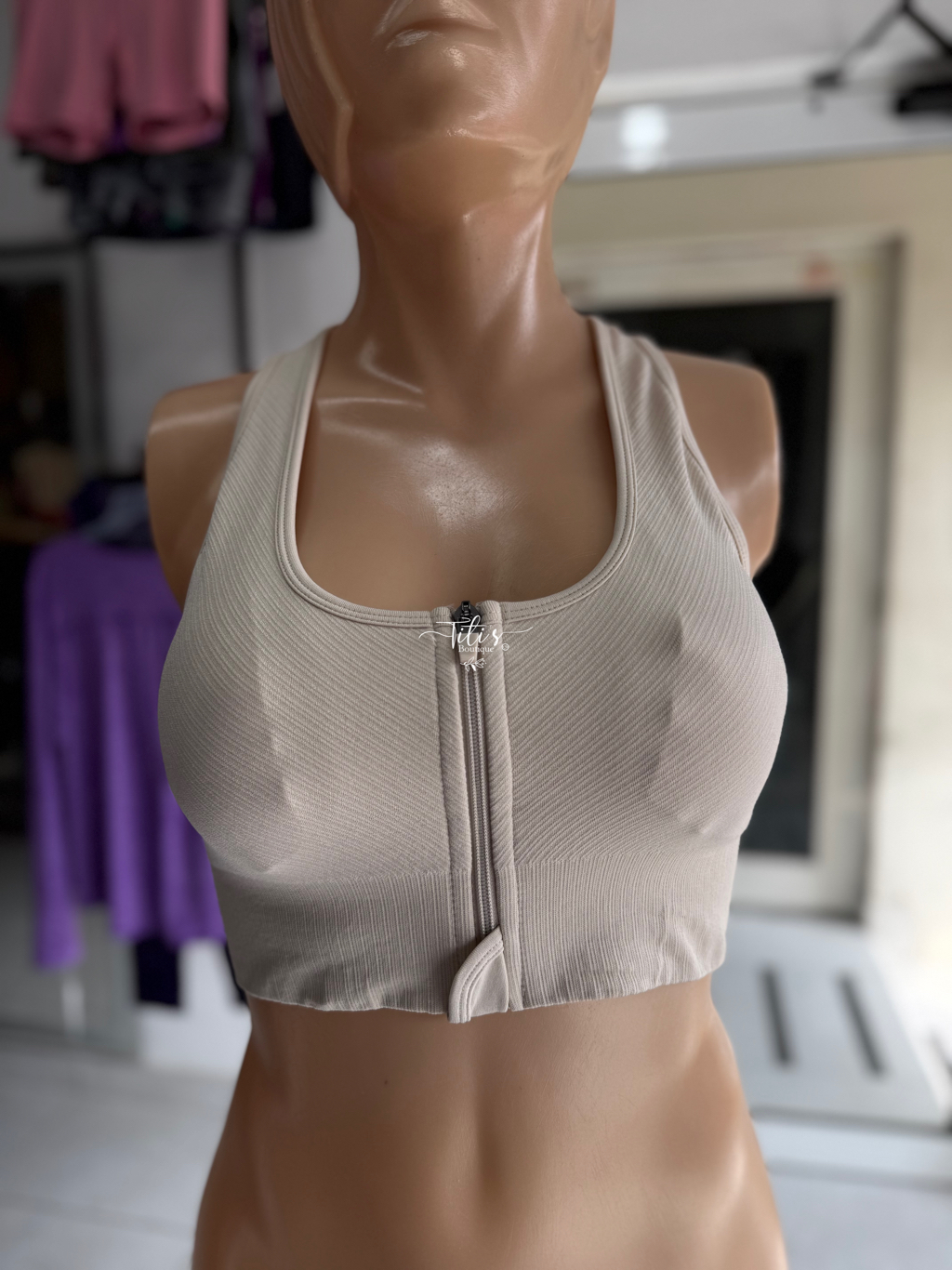 Top Deportivo Zipper Beige