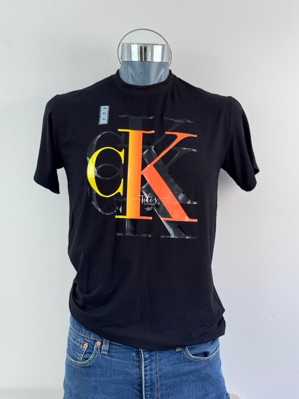 Playera CK Negro Con Naranja