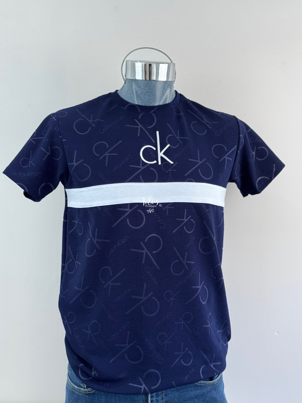 Playera CK Azul Con Blanco