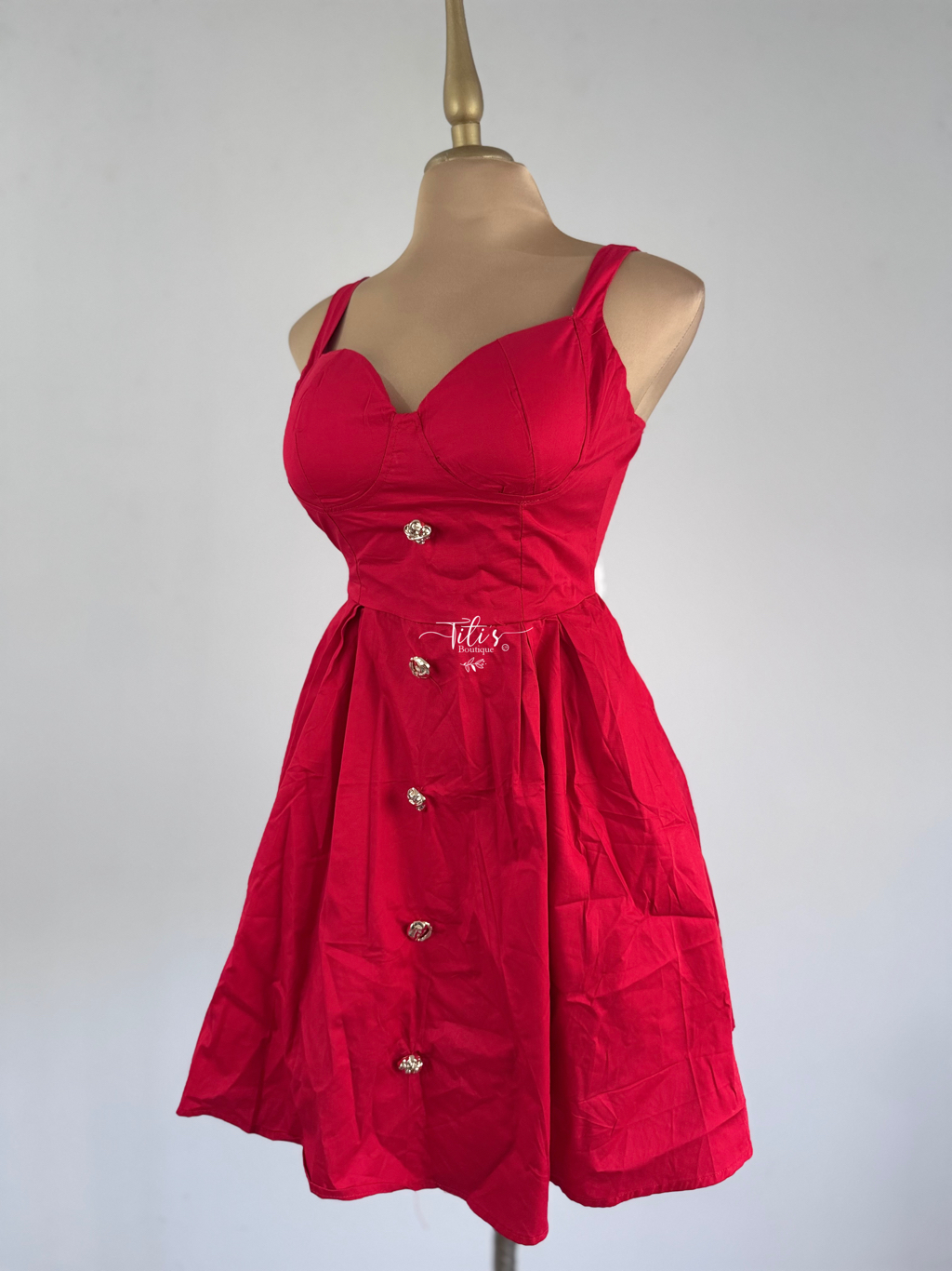 Vestido Corto Botones Rojo