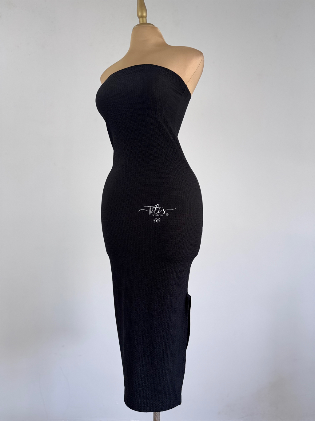 Vestido Strapless Texturizado Negro