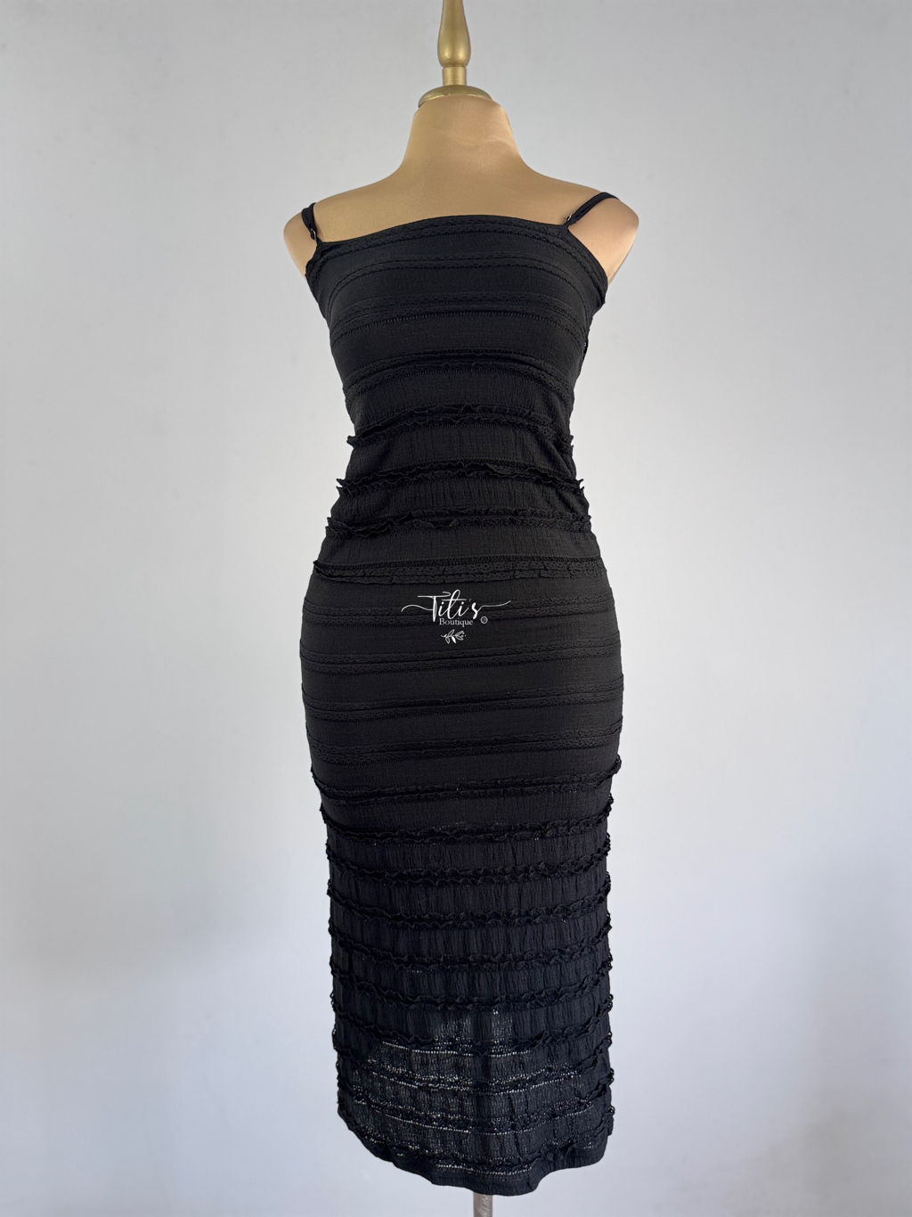 Vestido Encaje Raya Negro