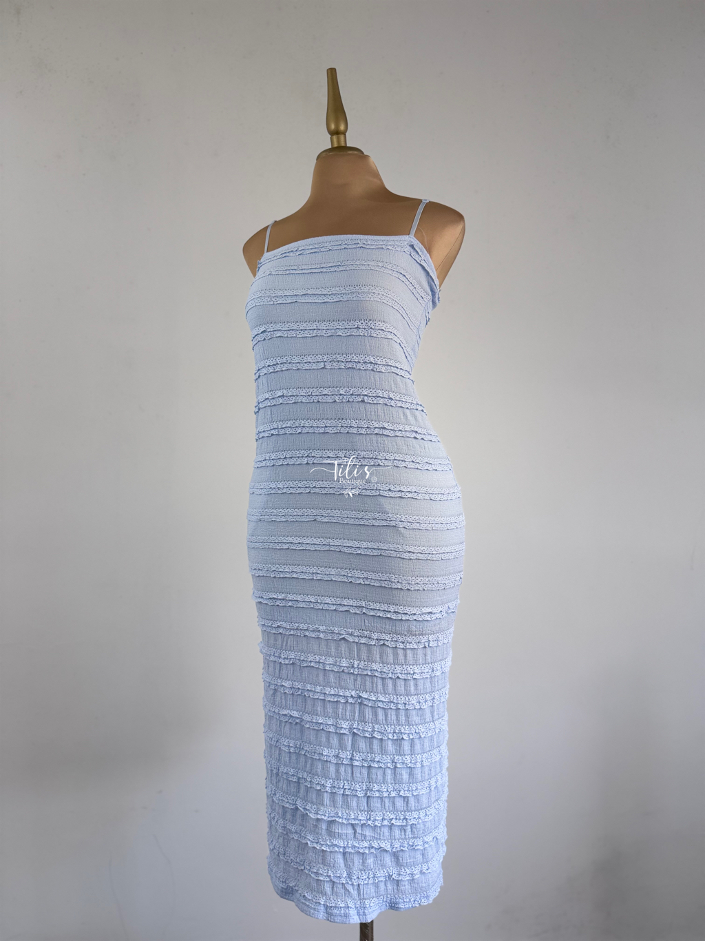 Vestido Encaje Raya Celeste